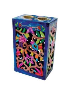 Painted Woodcut Candlestick - Birds