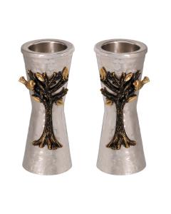 Emanuel Small Hammered Candlesticks with Tree of Life Branch