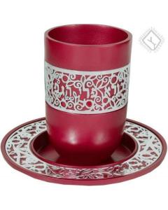 Anodized Aluminum Kiddush Cup with Silver Lace- Maroon (EM-CUR3)