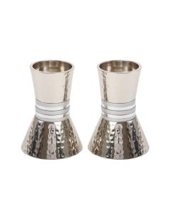 Hammered Short Candlesticks- Silver Rings - Yair Emanuel Collection
