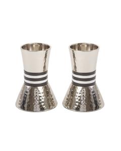 Hammered Short Candlesticks- Black Rings - Yair Emanuel Collection