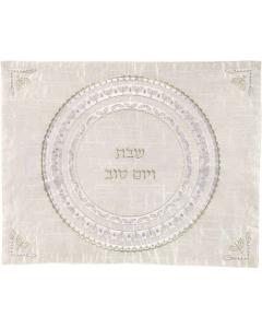 Machine Embroidered Challa Cover - Silver Menorahs