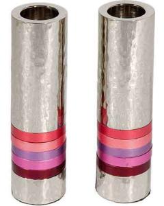 Emanuel Cylinder Shaped Hammered Candlesticks - Reds