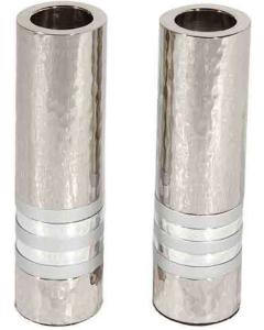 Emanuel Cylinder Shaped Hammered Candlesticks - Silver
