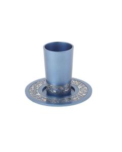 Anodized Aluminum Kiddush Cup with Lace Design - Blue (Yair Emanuel Collection)