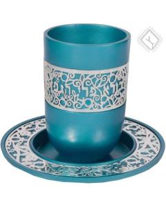 Anodized Aluminum Kiddush Cup with Silver Lace- Torquoise