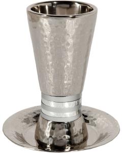 Nickel/ Anodized Aluminum Hammered Kiddush Cup Cone Shape - Silver Rings - Yair Emanuel Collection
