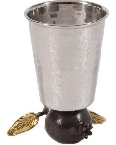 Hammered Kiddush Cup on Pomegranate (Straight edge)-- reversible  - Yair Emanuel Collection