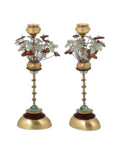 Poly Candlesticks - Butterflies Brown/Green - Yair Emanuel Collection