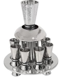 Nickel Hammered Kiddush Fountain Cone Shape - Black Rings