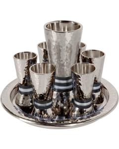 Nickle Hammered Kiddush Set Cone Shape- Black Rings