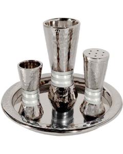Nickel Havdalah Set - Hammered Conical Shape- Silver Rings  -Yair Emanuel Collection