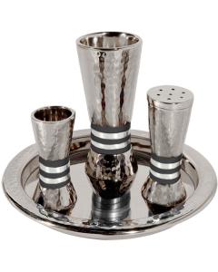 Nickel Havdalah Set - Hammered Conical Shape- Black Rings -Yair Emanuel Collection