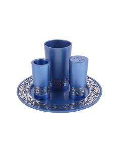 Anodized Havdallah Set w/ Metal Cutout-- Blue - Yair Emanuel Collection