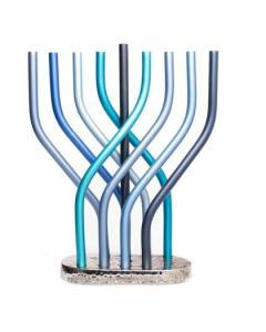 Blue Anodized Flame Menorah - Emanuel