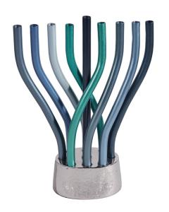 Anodized Alluminum Menorah Blue - Yair Emanuel Collection