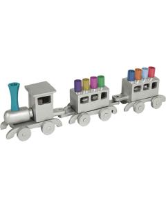 Anodized Chanukah Menorah, Train-- Silver with Multicolor   - Yair Emanuel Collection
