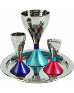 Nickel Havdalah Set - Hammer work - Colored -Yair Emanuel Collection