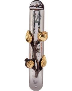 Emanuel Hammered Mezuzah Case 12cm - Pomegranate Branch - Yair Emanuel Collection