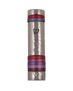 Hammered Mezuzah Case w/ Rings - Reds (Yair Emanuel Collection)