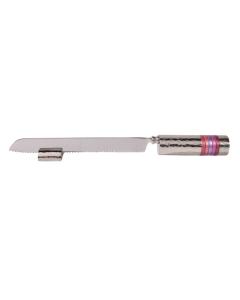 Challah Knife Hammered with Rings-- Pink Rings - Yair Emanuel Collection