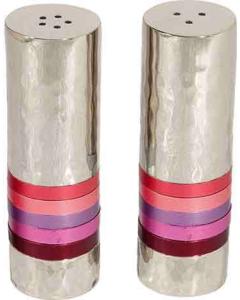 Nickle / Anodized Aluminum Hammered Salt and Pepper Shaker Set - Reds