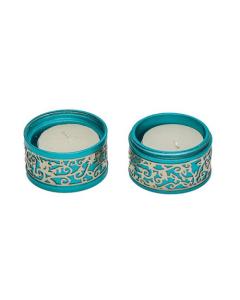 Emanuel Travel Candlestick W/ Metal Cutout - Turquoise - Yair Emanuel Collection