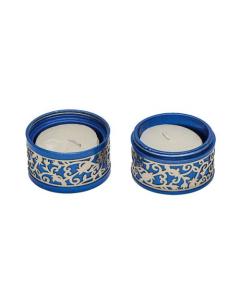 Emanuel Travel Candlestick W/ Metal Cutout  - Blue - Yair Emanuel Collection