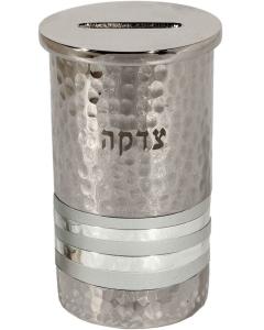 Nickle / Anodized Aluminum Hammered Tzedakah (Charity) Box - Silver Rings