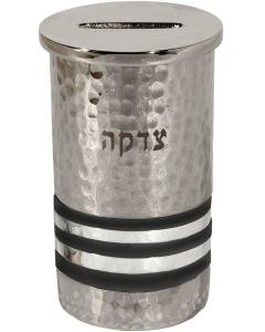 Nickle / Anodized Aluminum Hammered Tzedakah (Charity) Box - Black Rings