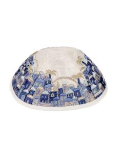 Yair Emanuel Embroidered Kippah Jerusalem - Blue