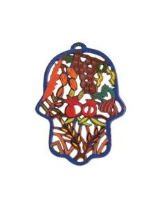 Laser Cut Hand Painted Hamsa - The Seven Species