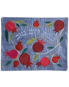 Raw Silk Appliqued Challa Cover - Pomegranates blue