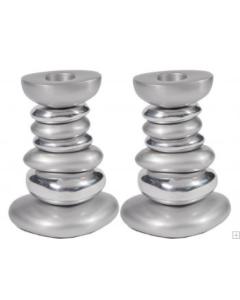 Anodizes Aluminum Shabbat Candlestick - Stone Tower Silver
