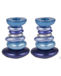 Anodizes Aluminum Shabbat Candlestick - Stone Tower Blue