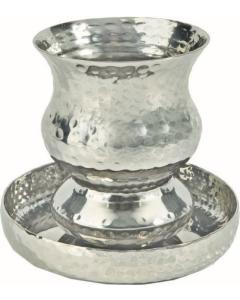 Nickle Hammered Kiddush Goblet and Plate - Yair Emanuel Collection