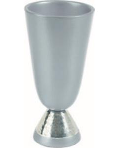 Anodized Alluminum Hammered Kiddush Cup and Plate Silver - Yair Emanuel Collection