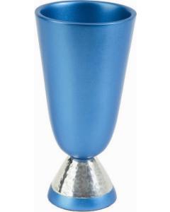 Anodized Alluminum Hammered Kiddush Cup and Plate Turquoise  - Yair Emanuel Collection