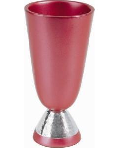 Anodized Alluminum Hammered Kiddush Cup and Plate Red - Yair Emanuel Collection