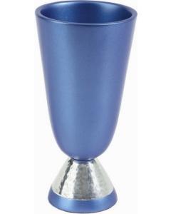 Anodized Alluminum Hammered Kiddush Cup and Plate Blue - Yair Emanuel Collection