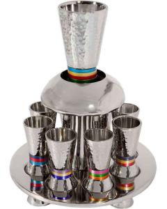Nickel Hammered Kiddush Fountain Cone Shape - Multicolor Rings