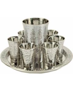Nickle Hammered Kiddush Set with Tray - Silver (Set)