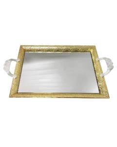 Gold Mirror Tray With Silver Handles