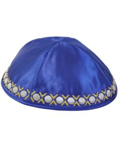 Kippah with Circles Royal Blue Satin