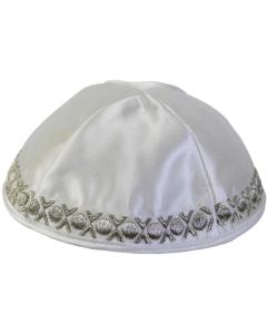 Kippah with Circles White Satin