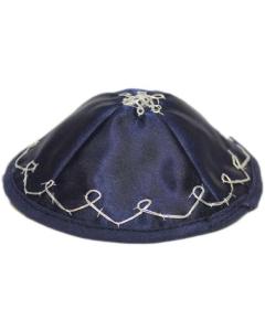 Bris Kippah Navy/Silver  Satin With Strings