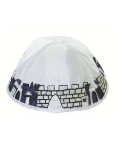Kippah with Jerusalem White Satin