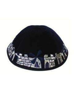 Kippah with Jerusalem Navy Velvet