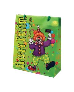 Funny Clown Purim Gift Bag on Green Background