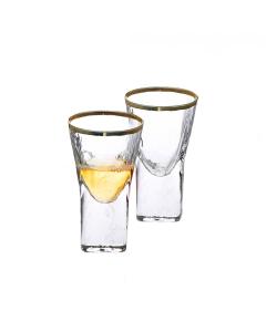 Set of 6 Pebble Glass Liquor Glasses with Gold Rim